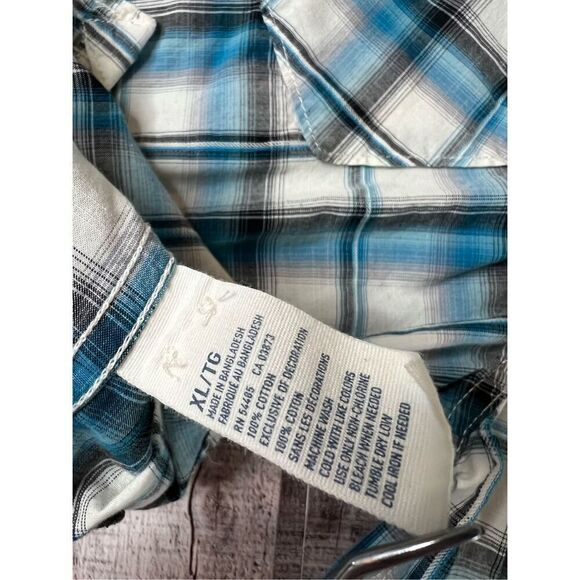 American Eagle Blue Plaid Western Pearl Snap Shirt sz XL Vintage Fit NWOT - Picture 11 of 13